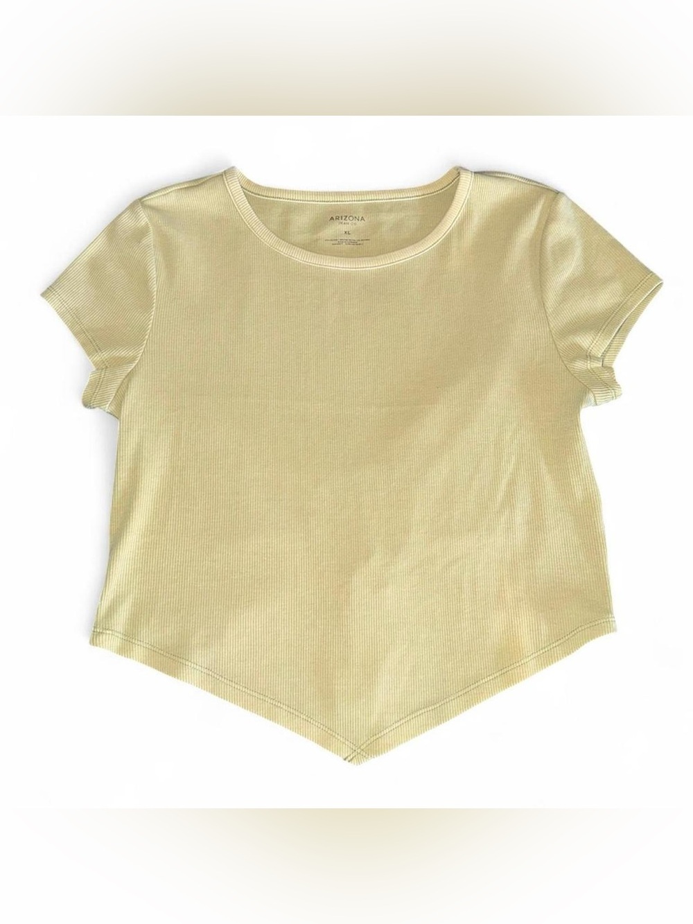 Arizona Jean Company Short Sleeve Ribbed Point-Hem Top in Pale Yellow